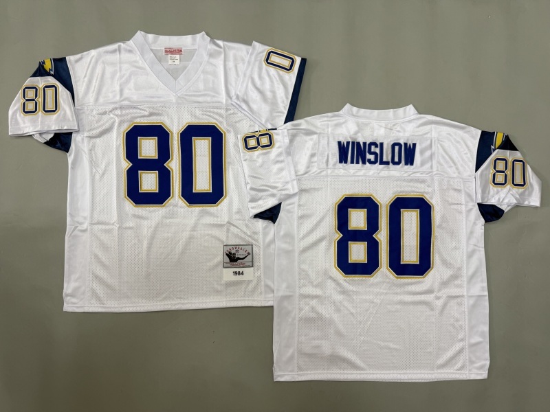 Men 2025 Los Angeles Chargers #80 Winslow white Throwback Limited NFL Jersey style 001